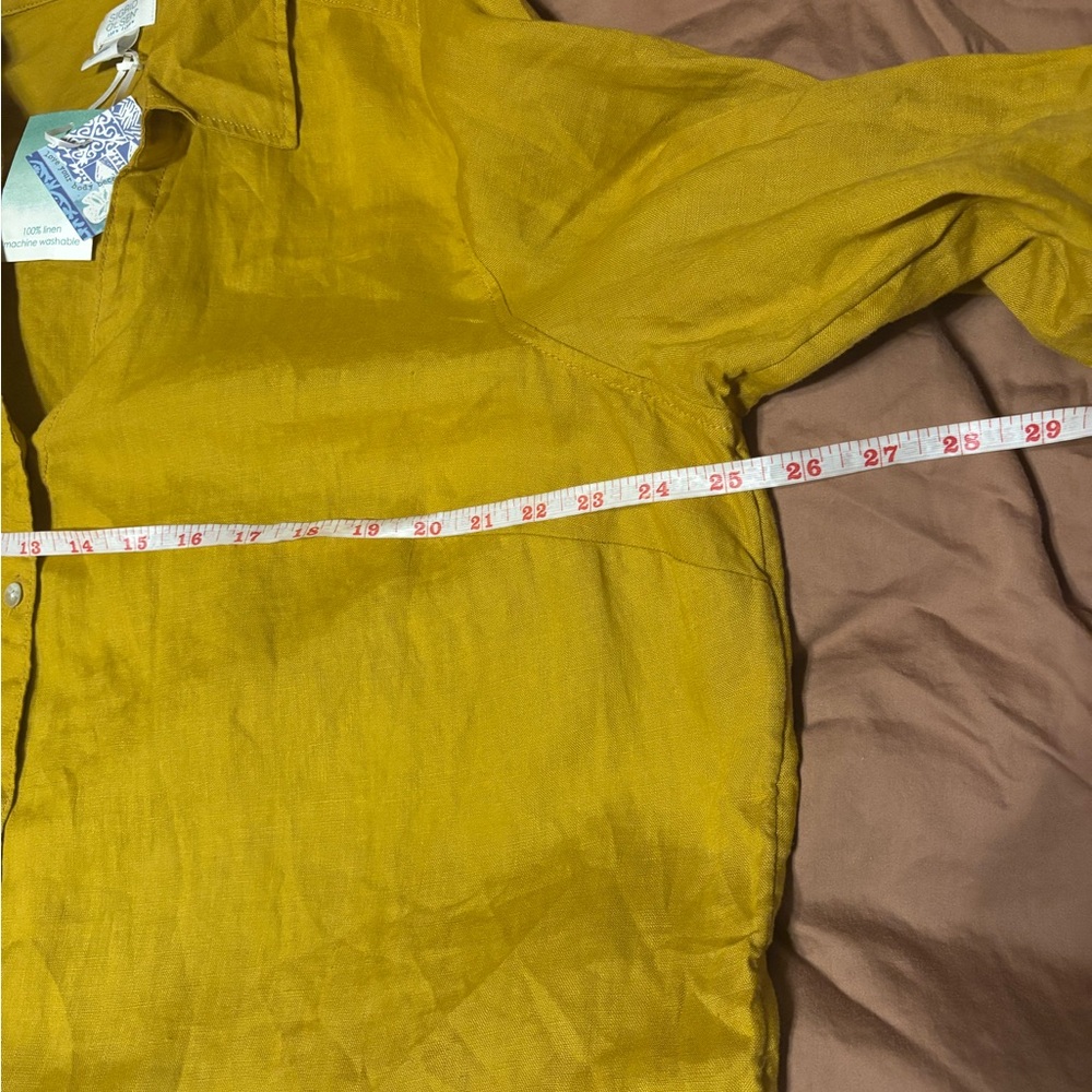 Sigrid Olsen 100% Linen Button Front Tunic Top Womens Size 1X Mustard Yellow NWT - Picture 5 of 6